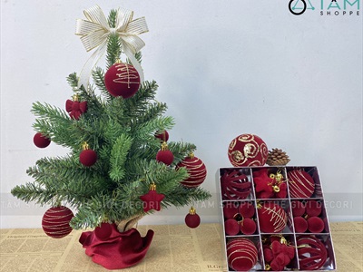 Hộp 35 phụ kiện châu nhung Đỏ phun kim tuyến Vàng [Nhiều kiểu - ĐK 3-6cm] PKT-X-08